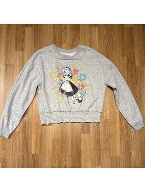 Disney Alice in Wonderland Sweatshirt Sz XXL Heather Gray Elastic Pintuck Hem